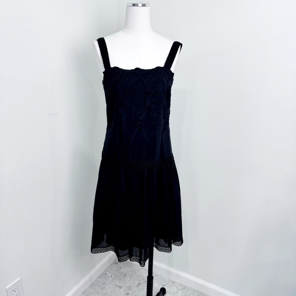 Ann Taylor Black Eyelet Silk Blend Sundress Size 6